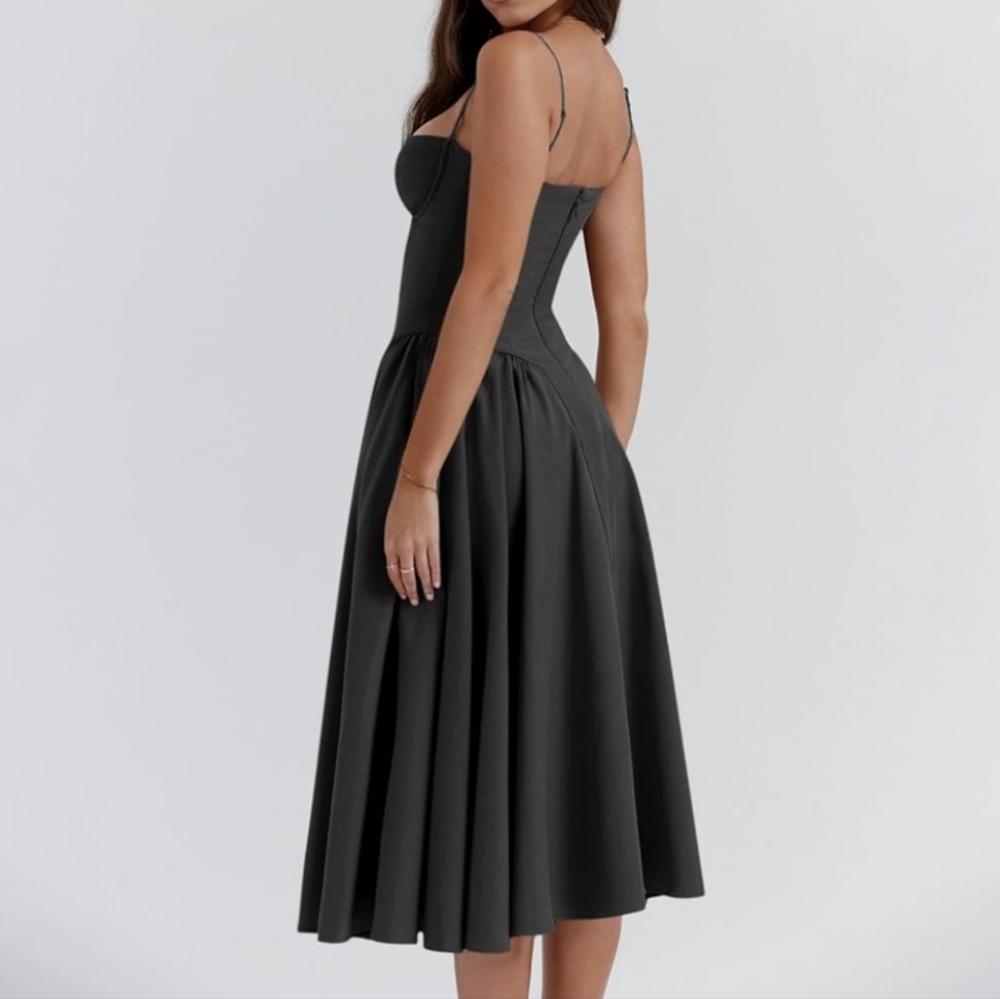 Drop Waist Black Bustier Midi Dress with Pockets 2XL NEW - Picture 6 of 8